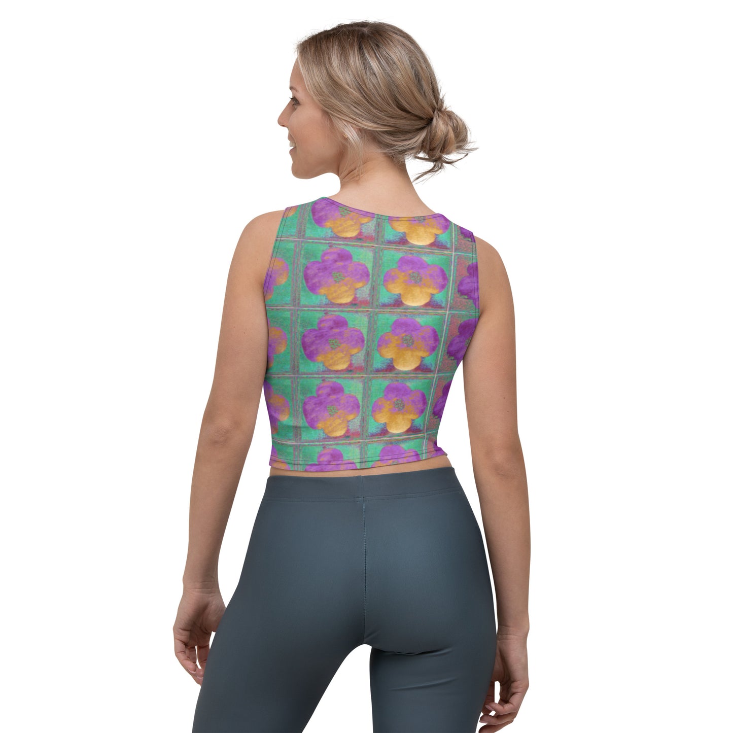 Crop Top with dark pink flowers