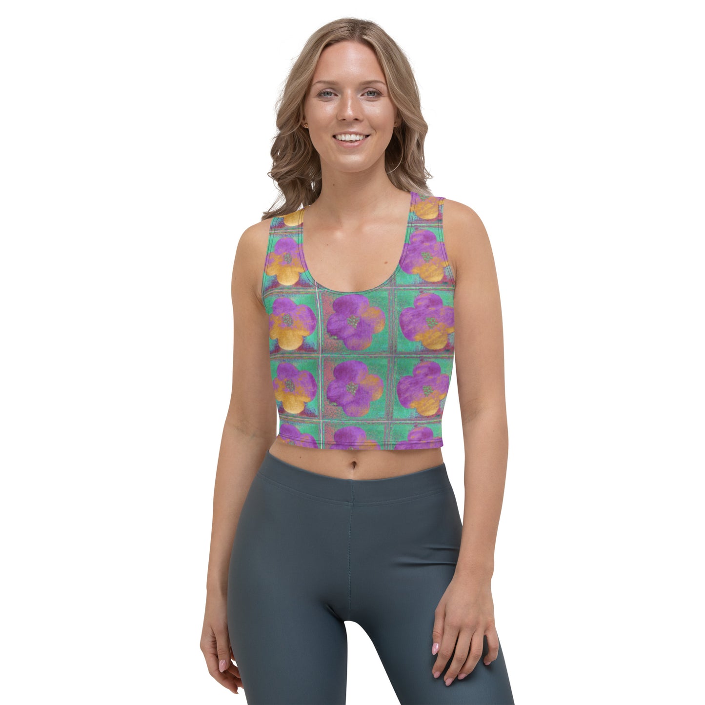 Crop Top with dark pink flowers