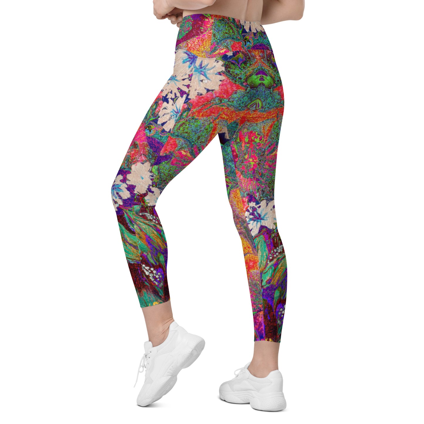 Crossover leggings with pockets orange flowers