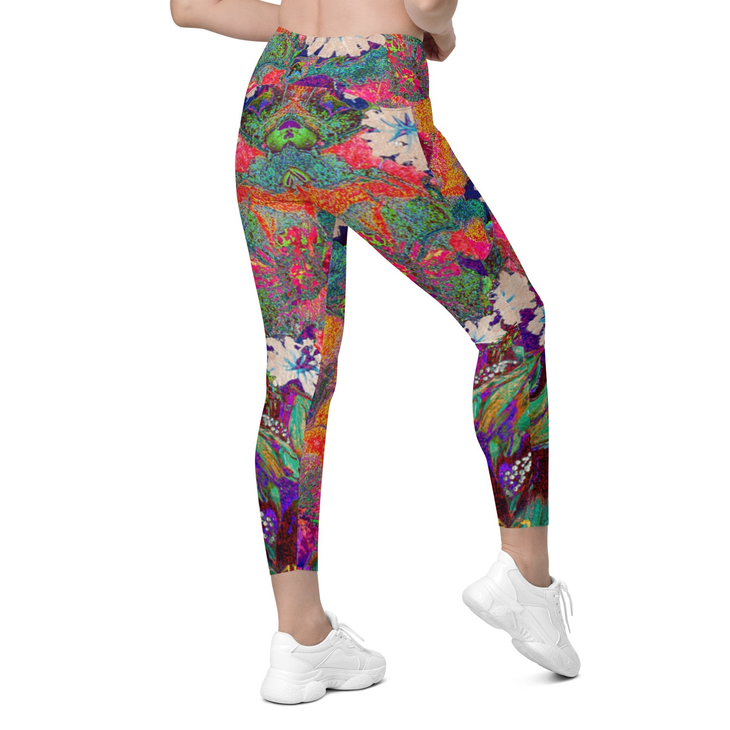 Crossover leggings with pockets orange flowers