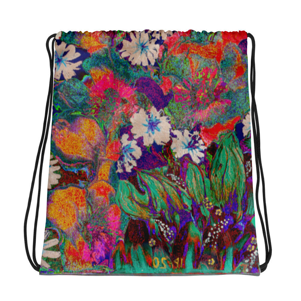 Drawstring bag orange flowers