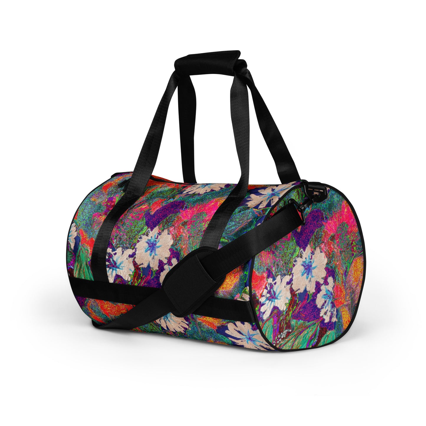 All-over print gym bag orange flowers
