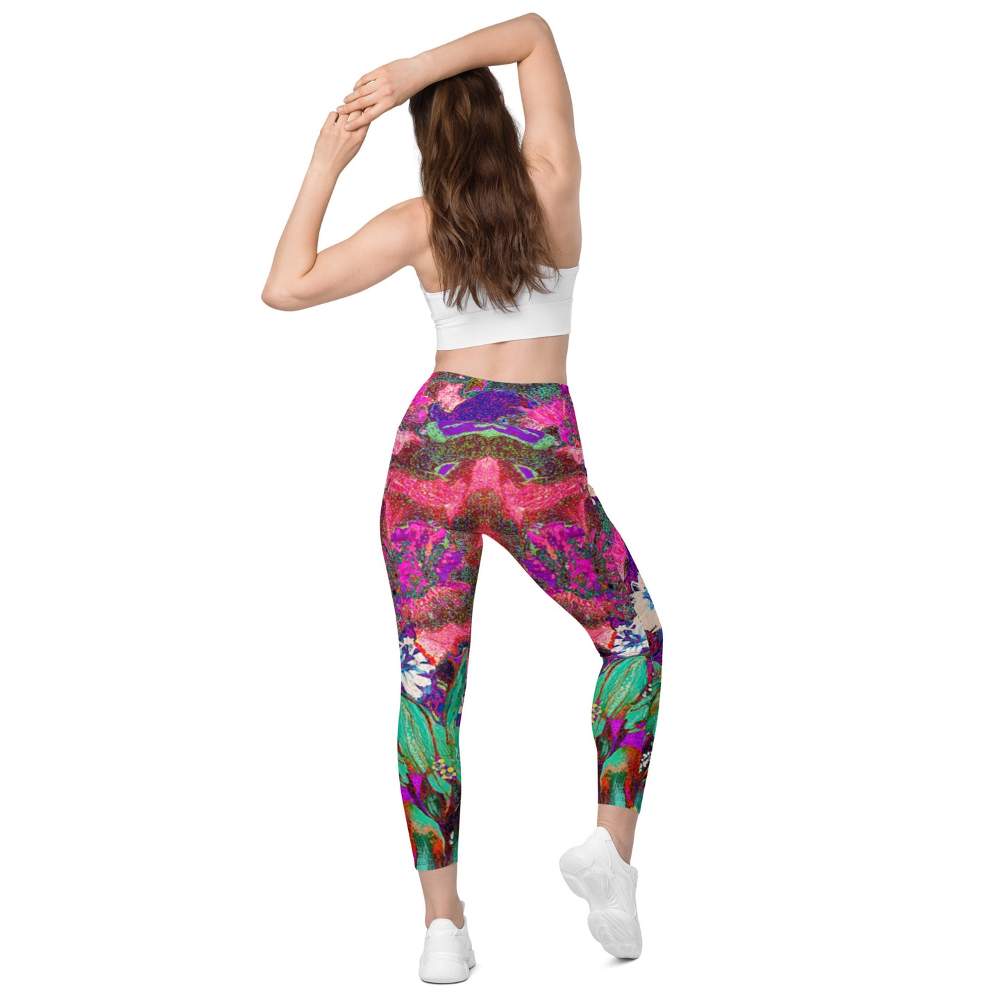 Leggings with pockets pink flowers