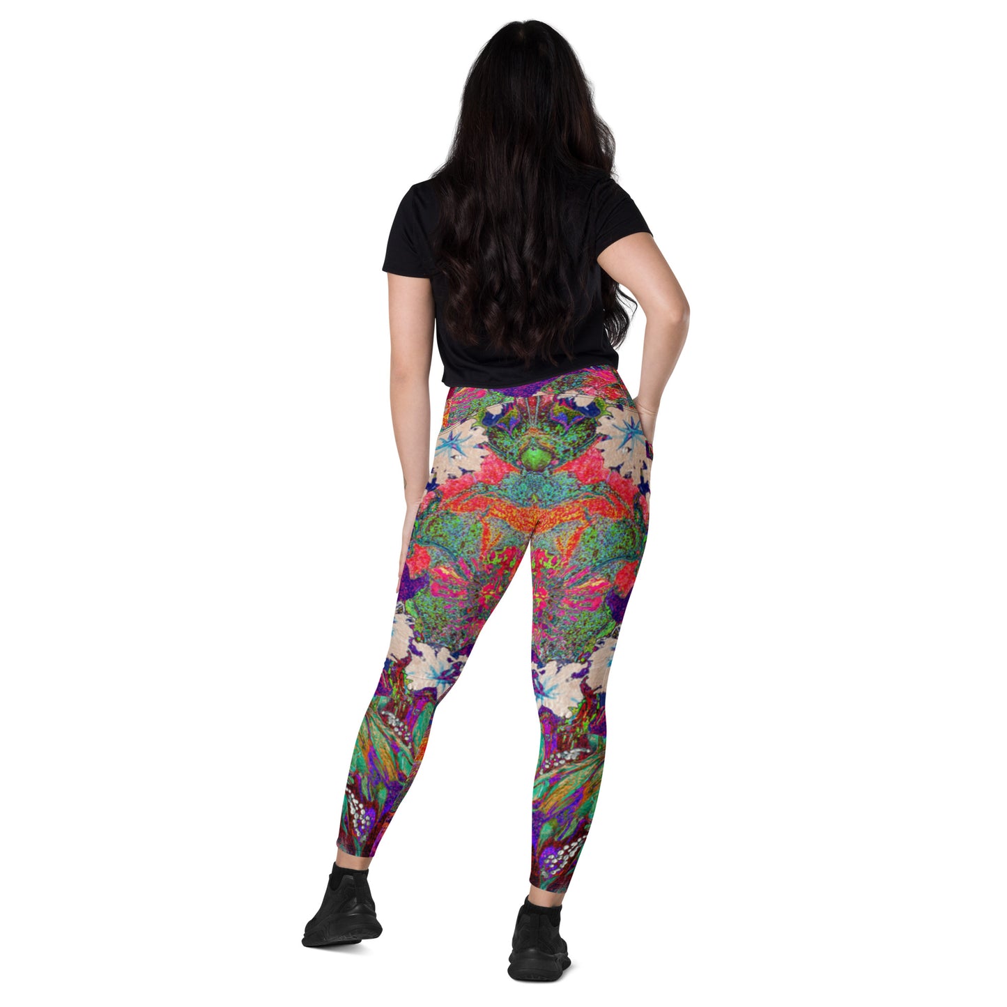 Leggings with pockets orange flowers