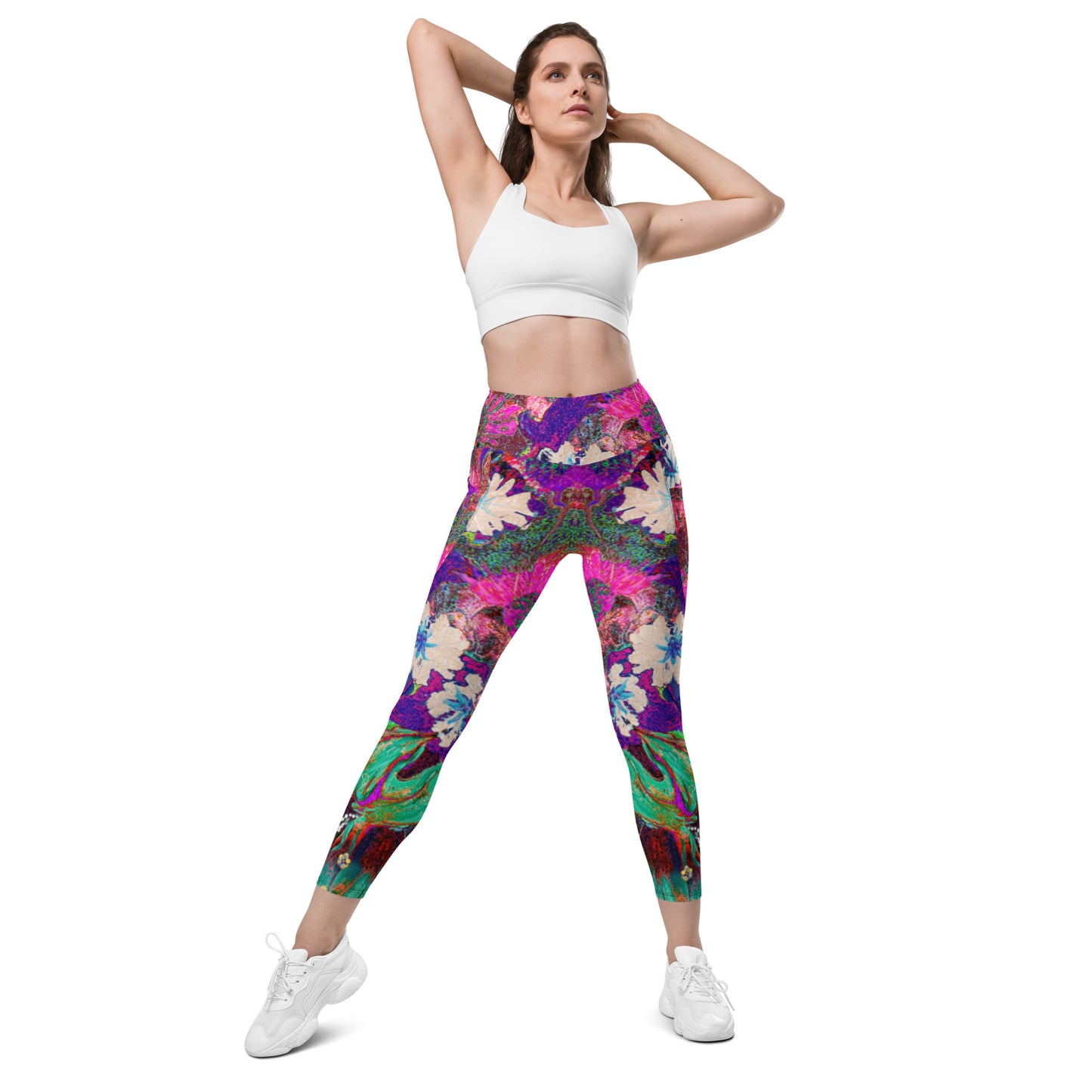 Leggings with pockets pink flowers
