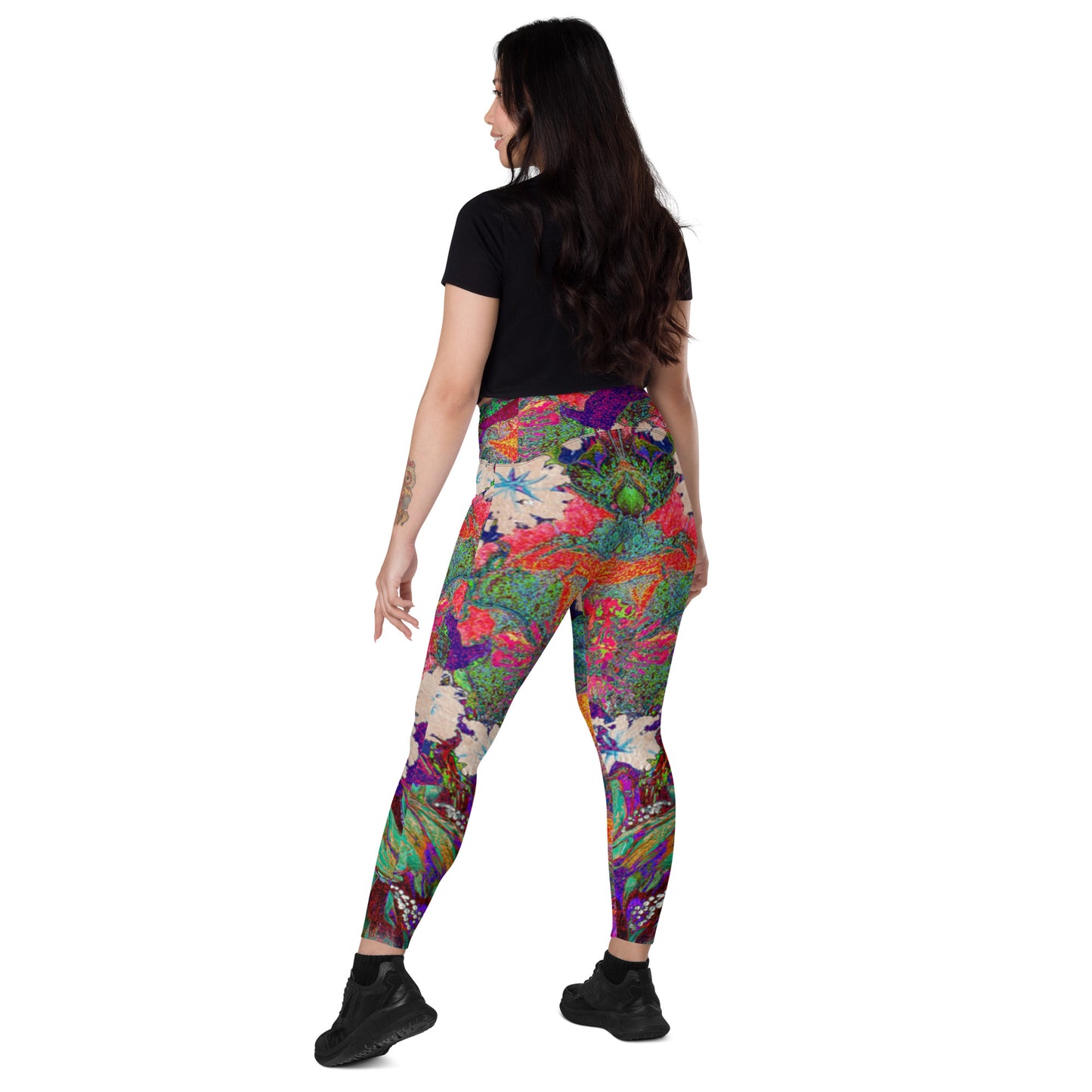 Leggings with pockets orange flowers