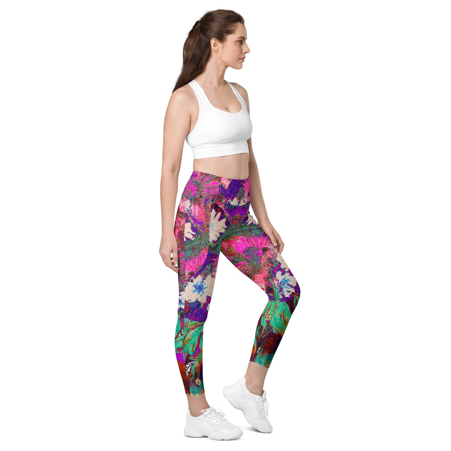 Leggings with pockets pink flowers