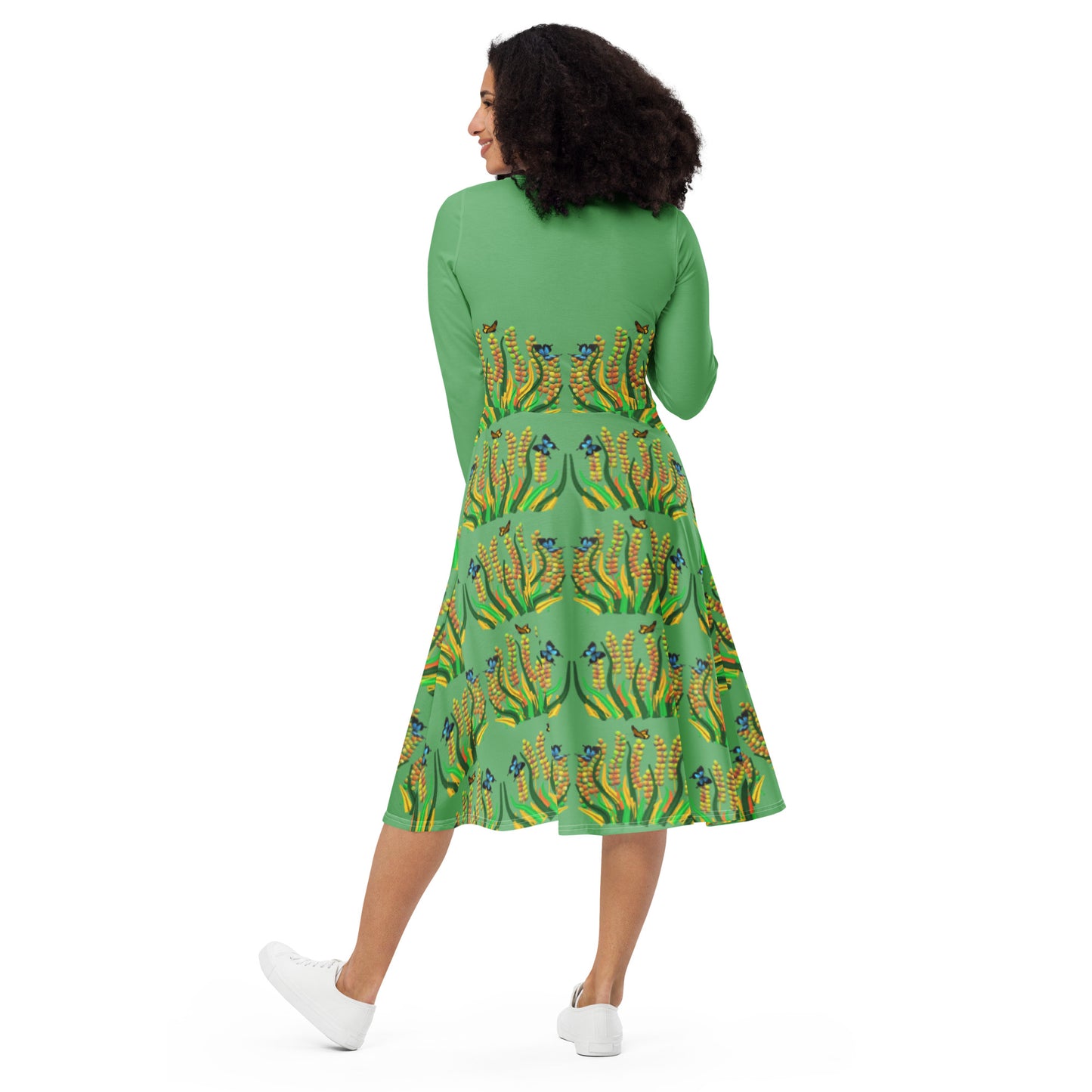 Long sleeve midi dress green grass