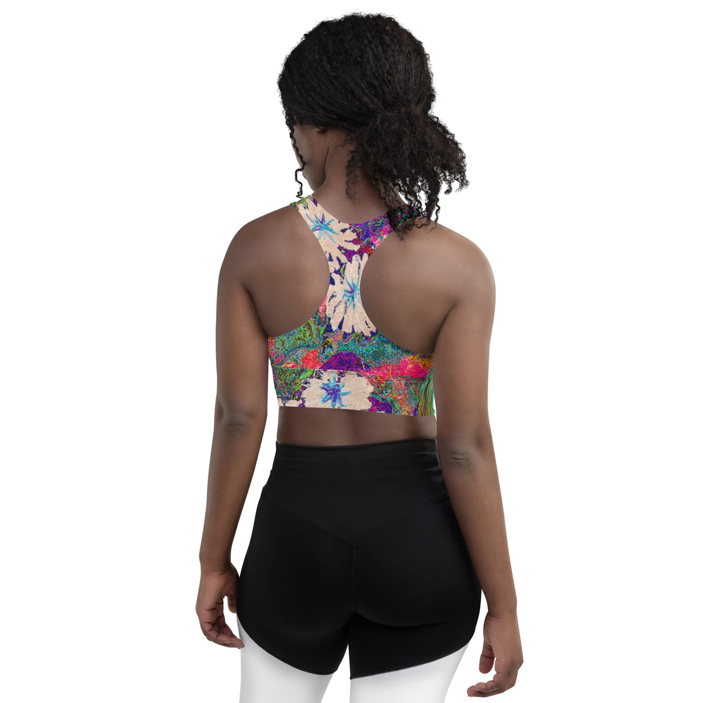 Longline sports bra orange flowers