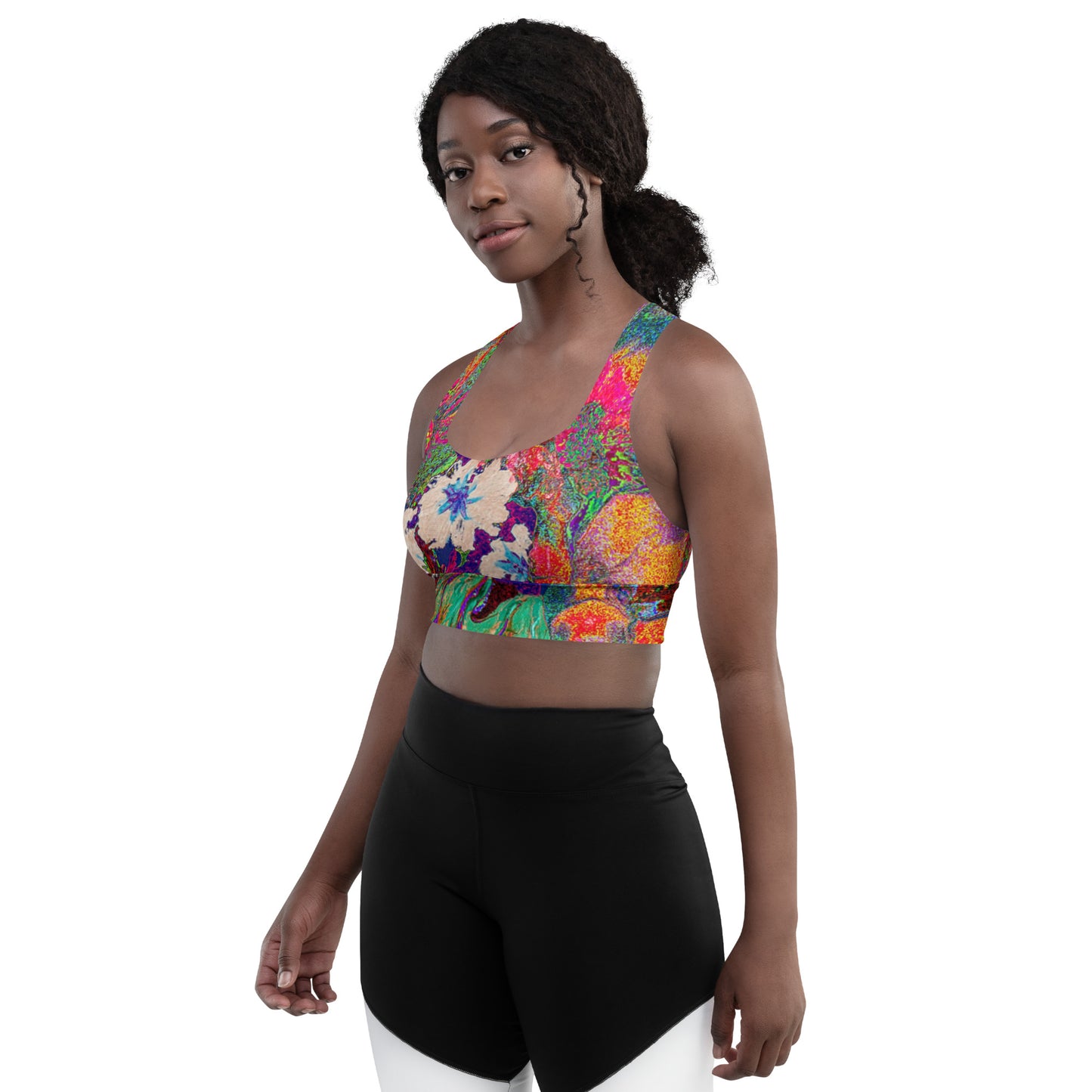 Longline sports bra orange flowers