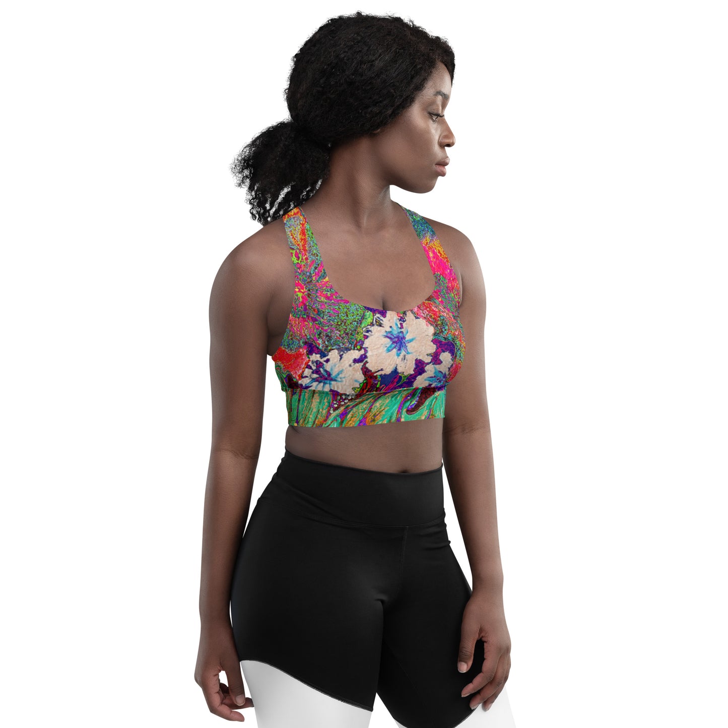 Longline sports bra orange flowers