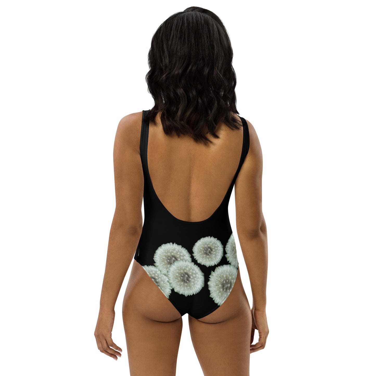 One-Piece Swimsuit Dandelions on black