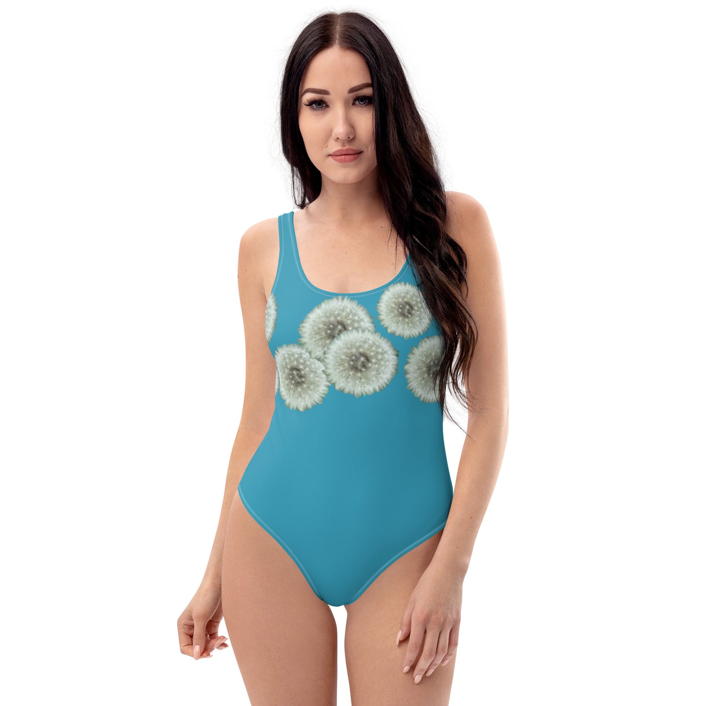 One-Piece Swimsuit Dandelions on turquoise