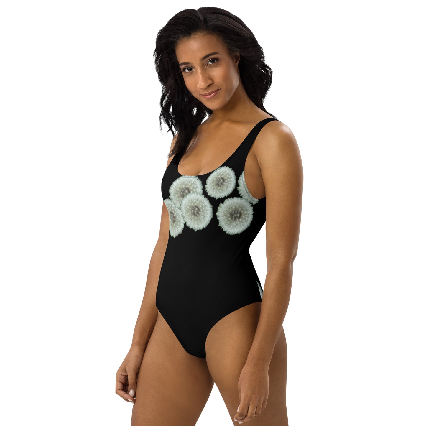 One-Piece Swimsuit Dandelions on black