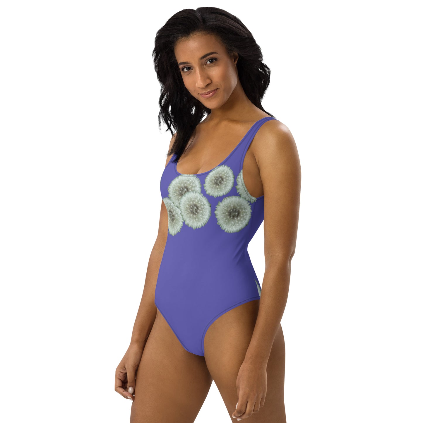 One-Piece Swimsuit Dandelions on purple