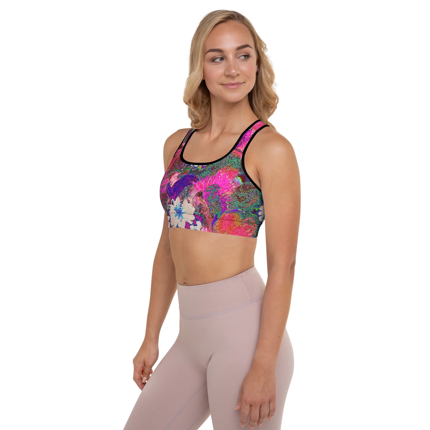 Padded Sports Bra pink flowers