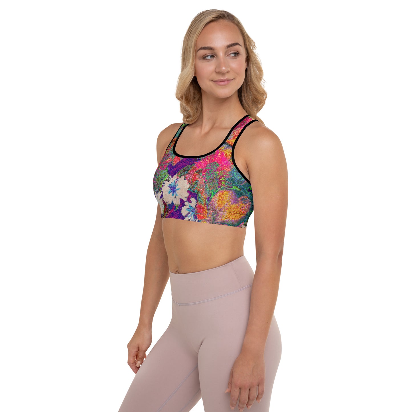Padded Sports Bra orange flowers