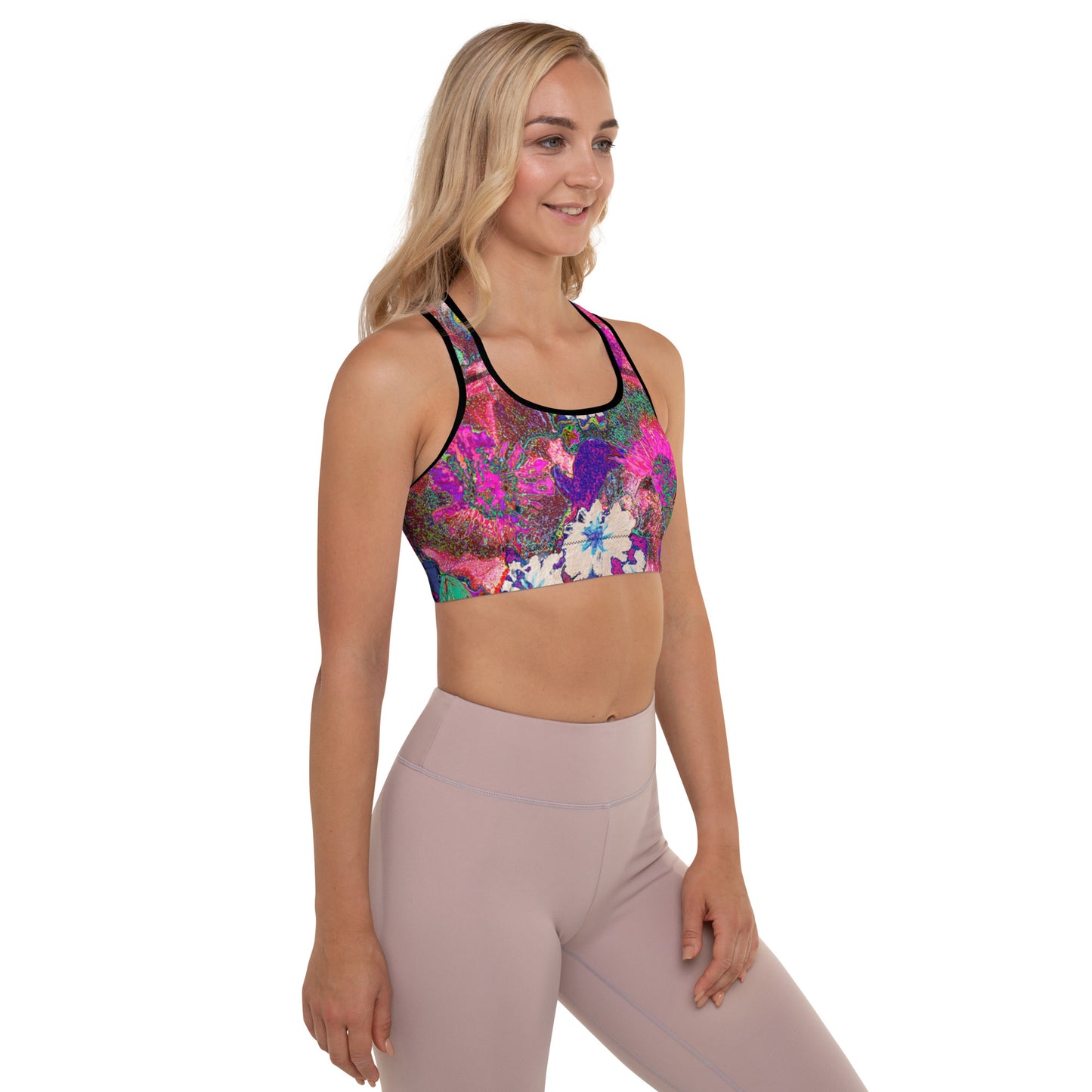 Padded Sports Bra pink flowers