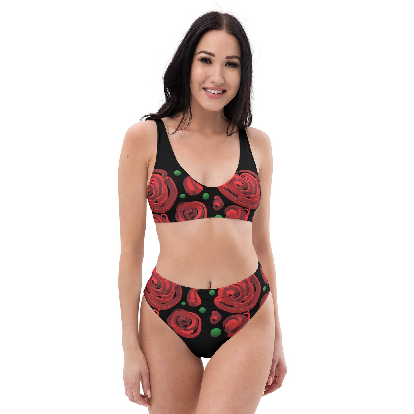 Recycled high-waisted bikini Geometric roses