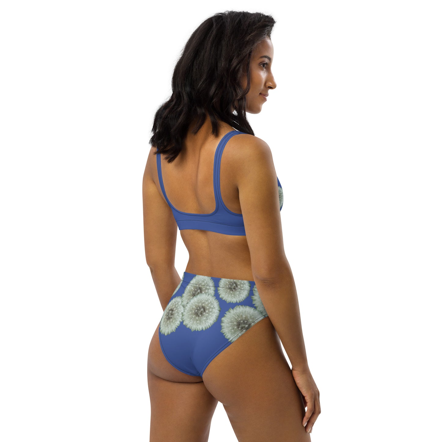 Recycled high-waisted bikini Dandelions on purple