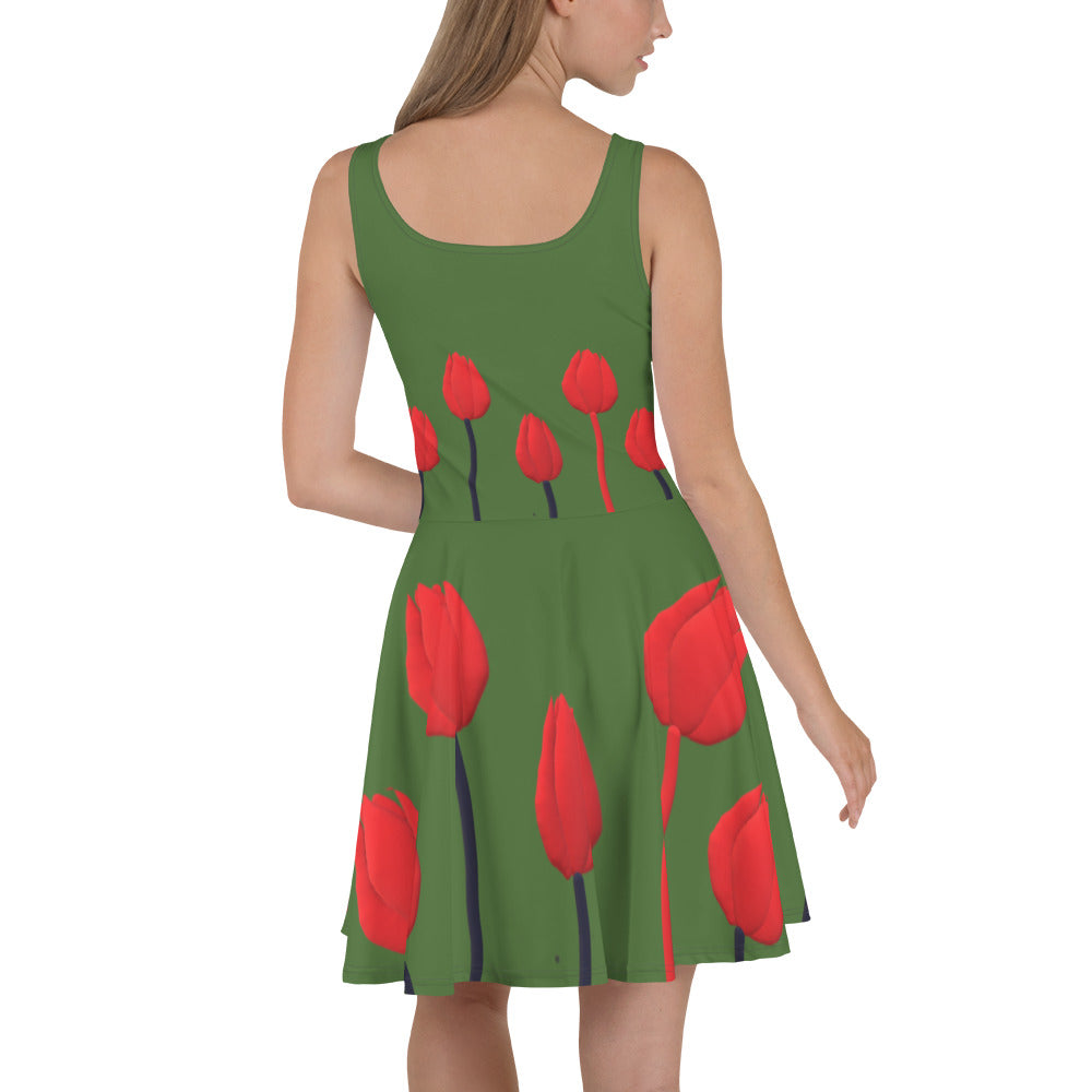 Skater Dress Tulips on green