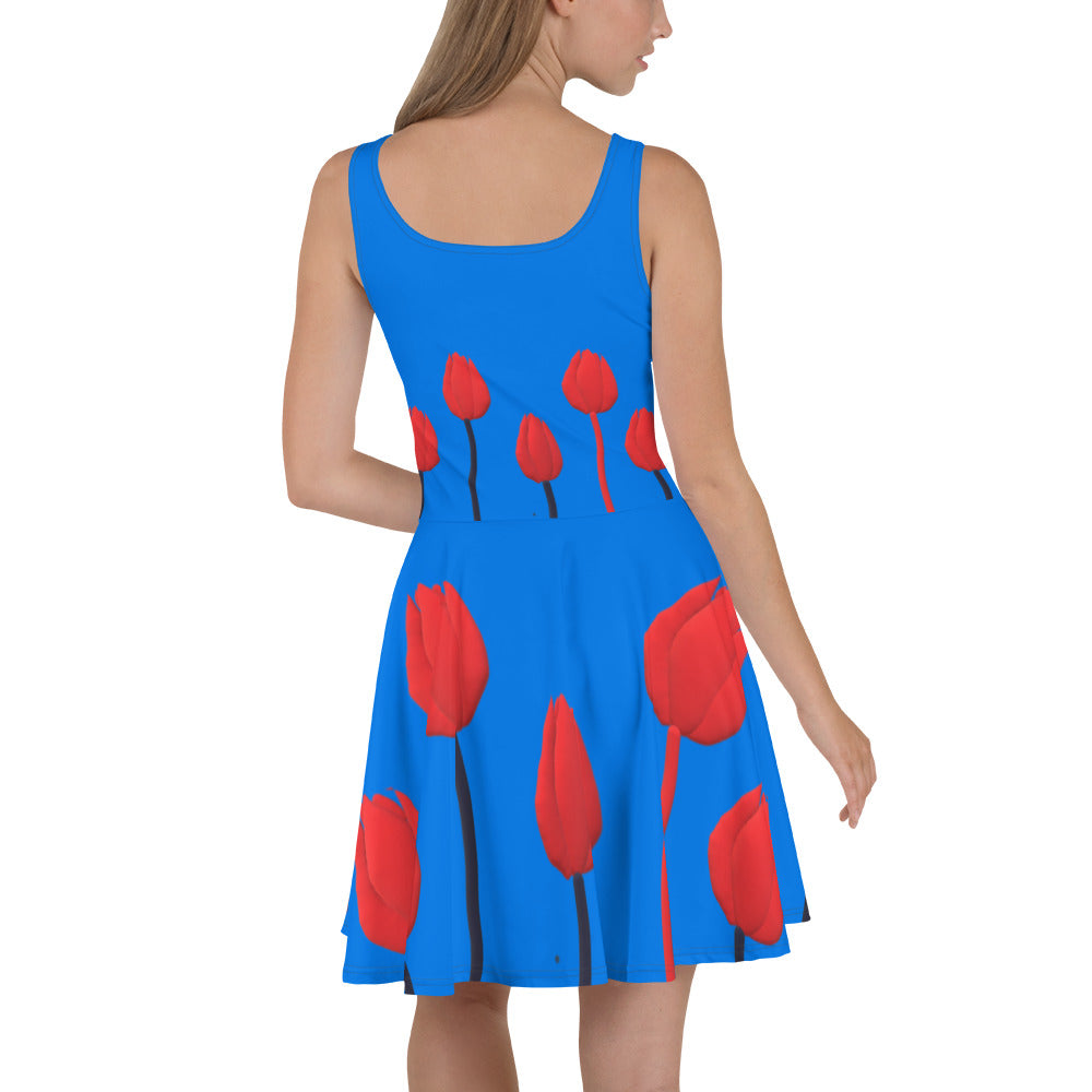 Skater Dress Tulips on blue