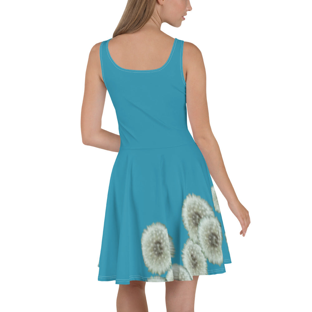 Skater Dress Dandelions on turquoise