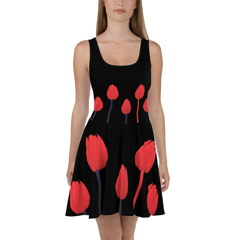 Skater Dress Tulips on black