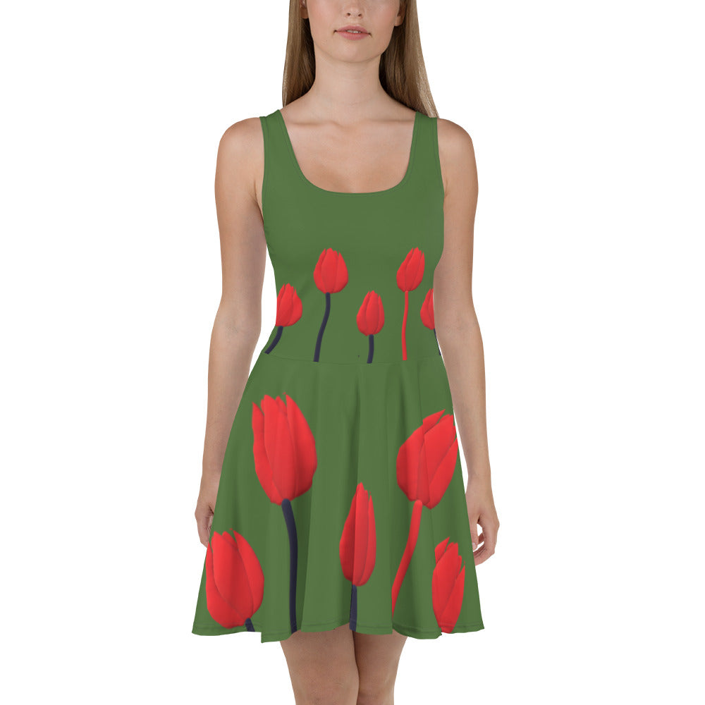 Skater Dress Tulips on green