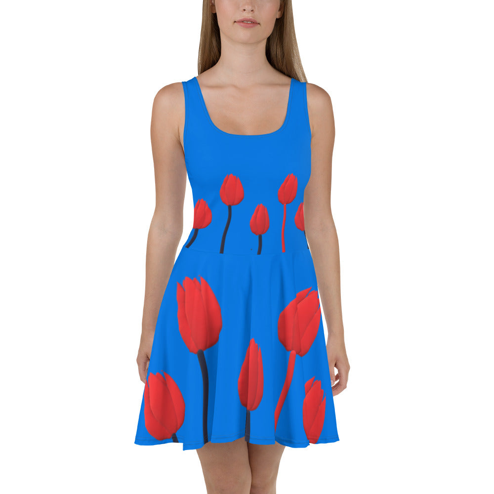 Skater Dress Tulips on blue