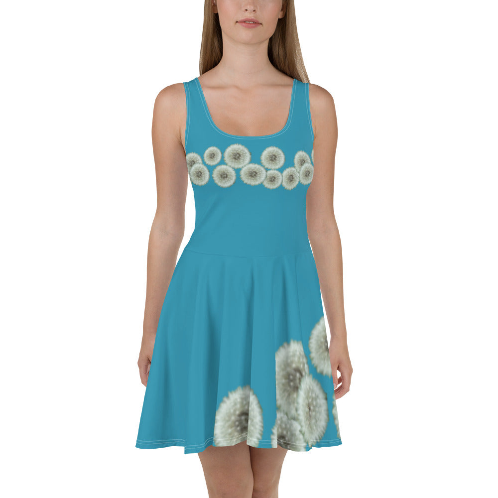 Skater Dress Dandelions on turquoise