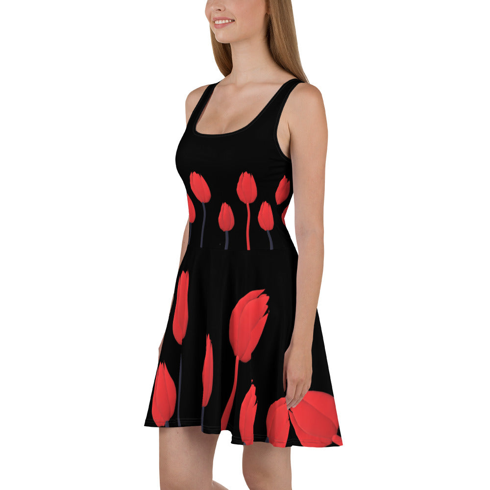 Skater Dress Tulips on black