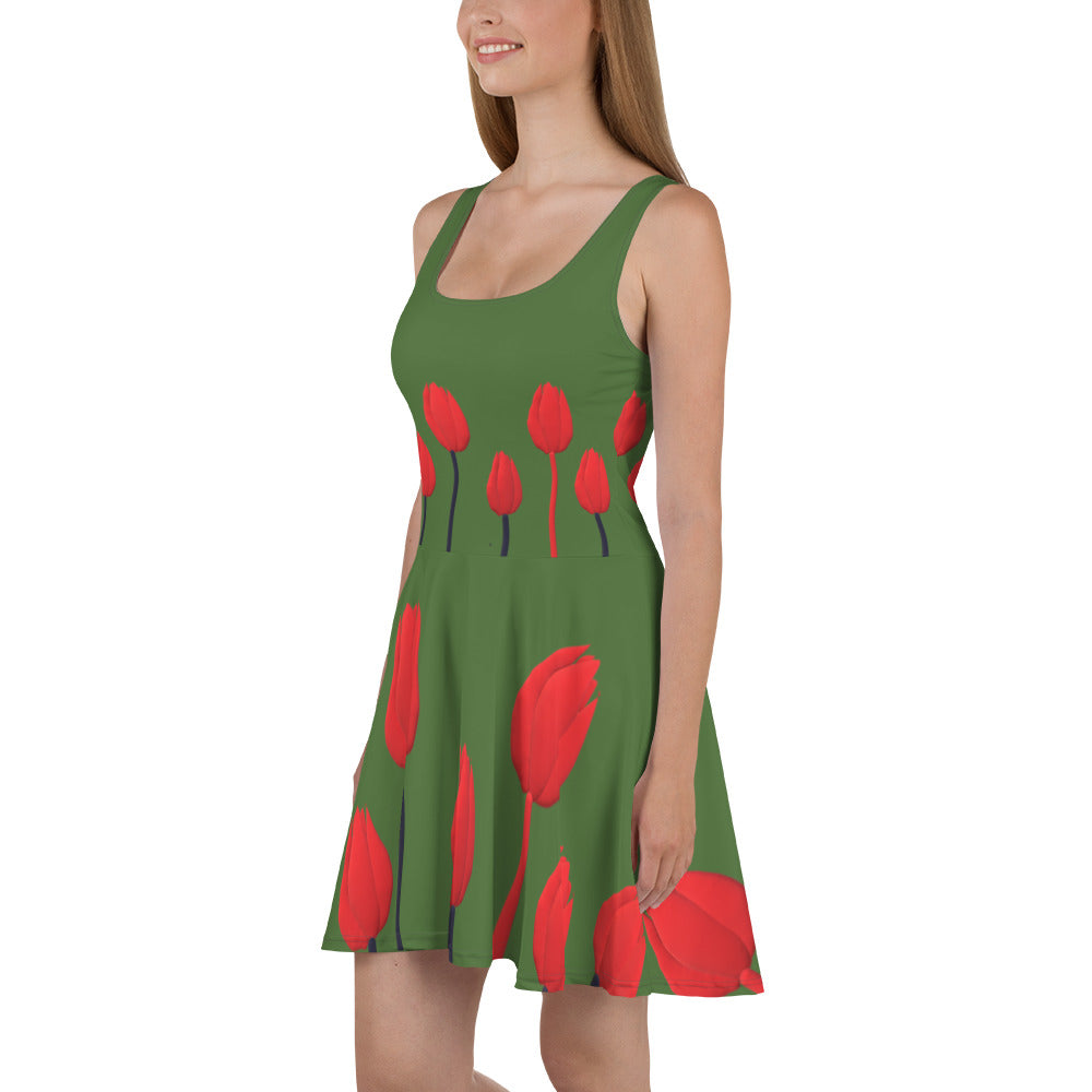 Skater Dress Tulips on green