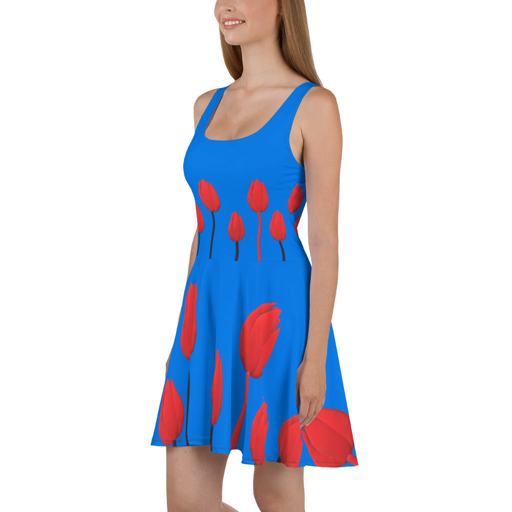 Skater Dress Tulips on blue