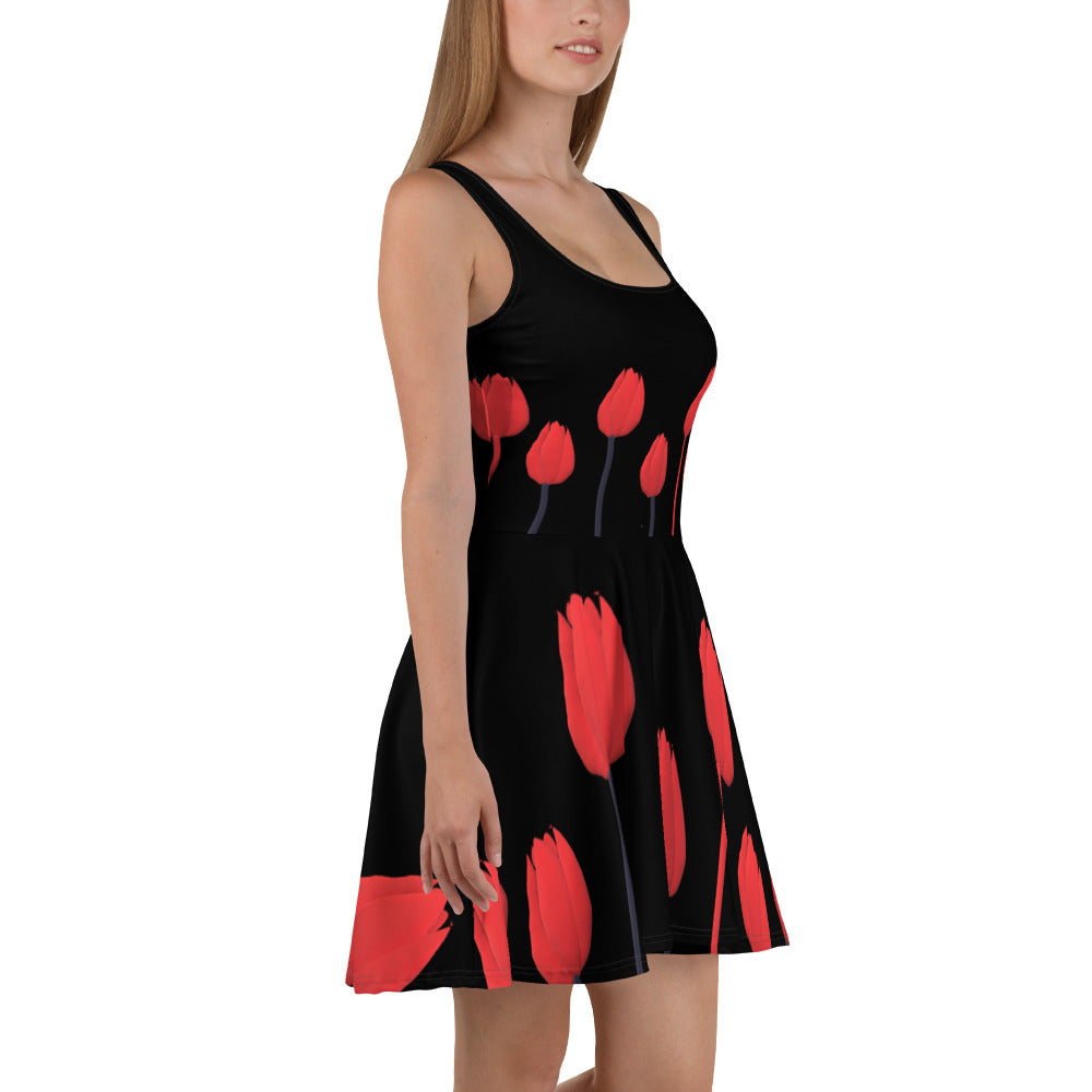 Skater Dress Tulips on black