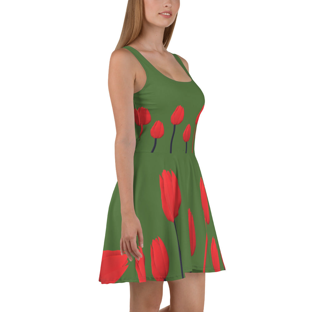 Skater Dress Tulips on green