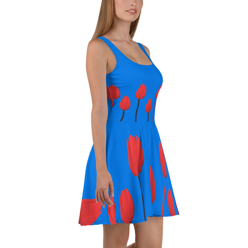 Skater Dress Tulips on blue