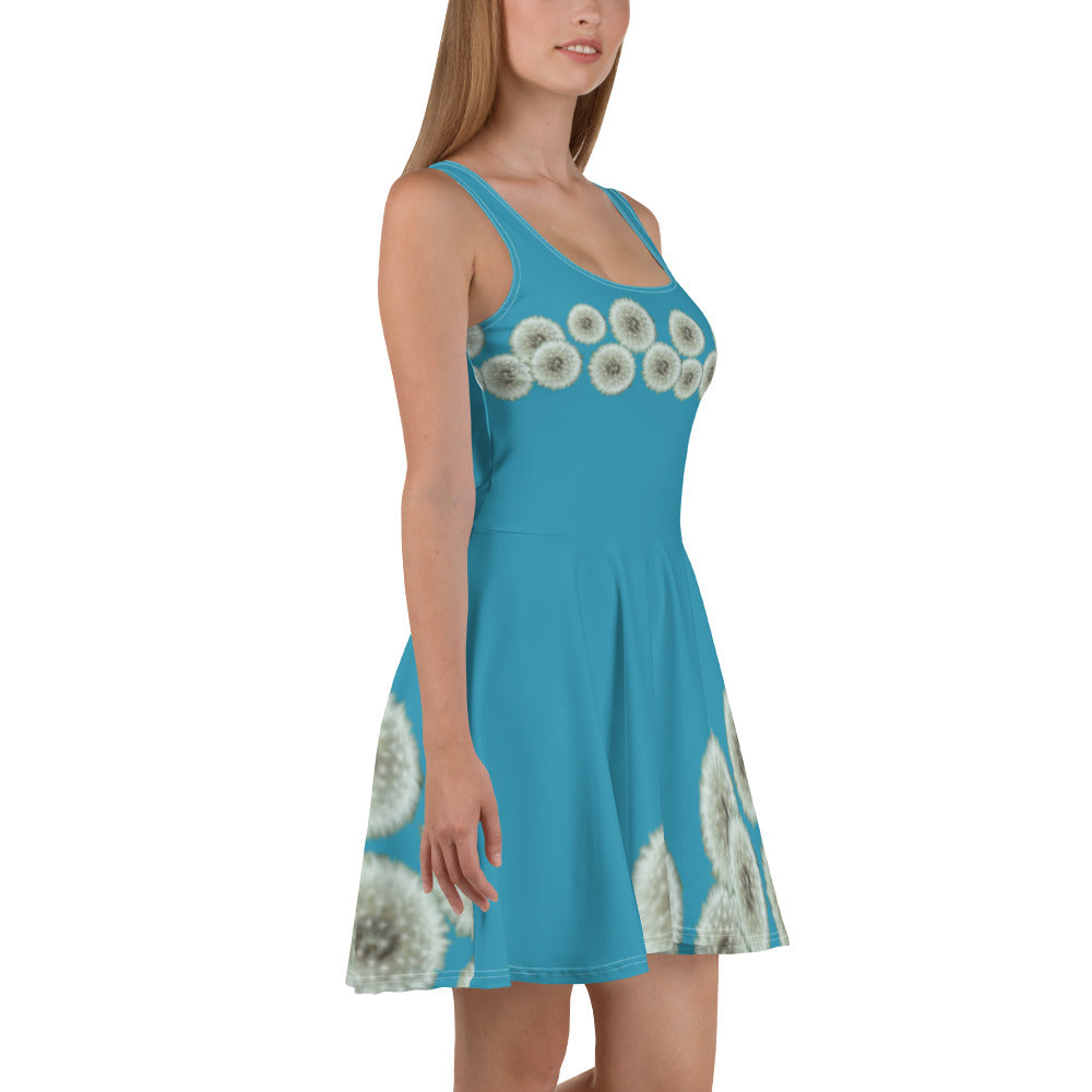 Skater Dress Dandelions on turquoise