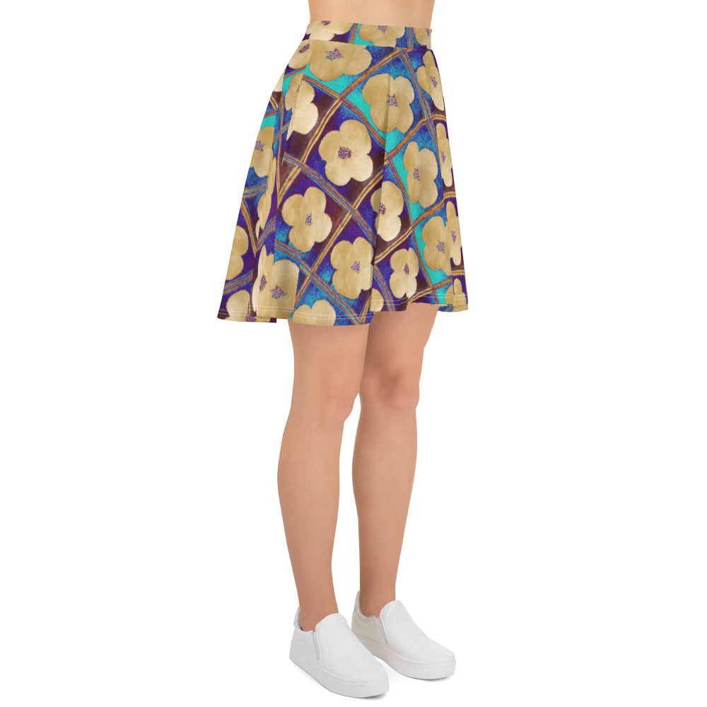 Skater skirt with goldish flowers