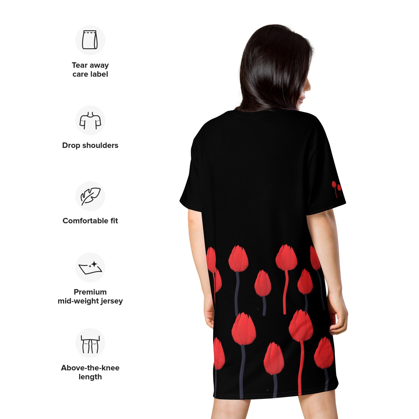 T-shirt dress Tulips on black