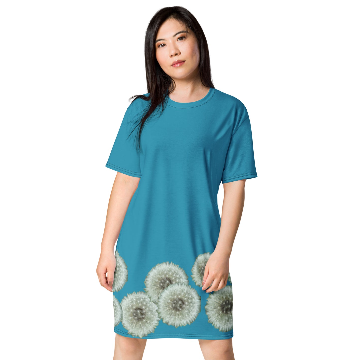 T-shirt dress Dandelions on turquoise