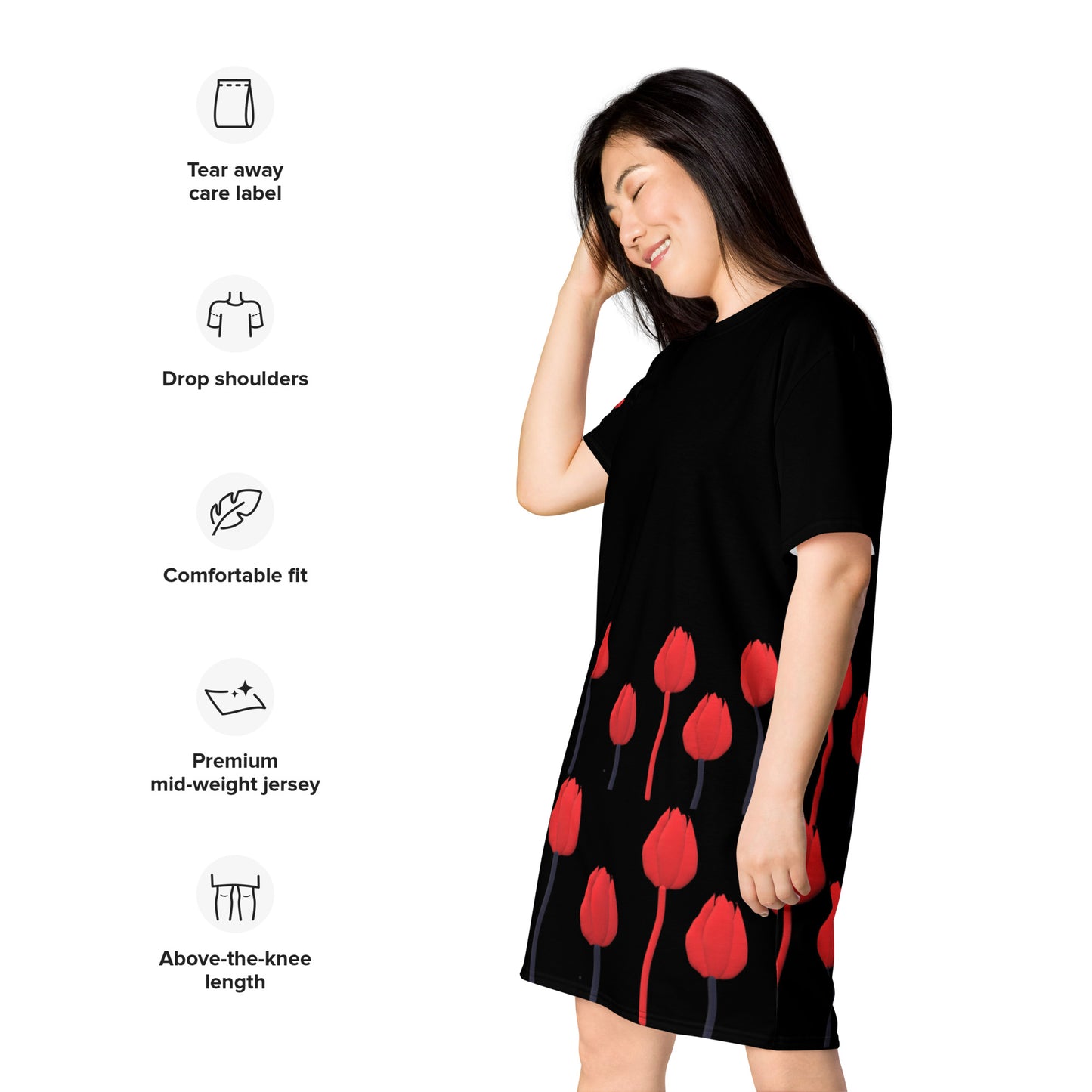 T-shirt dress Tulips on black