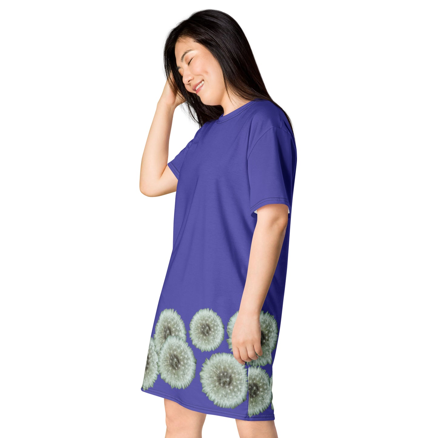 T-shirt dress Dandelions on purple