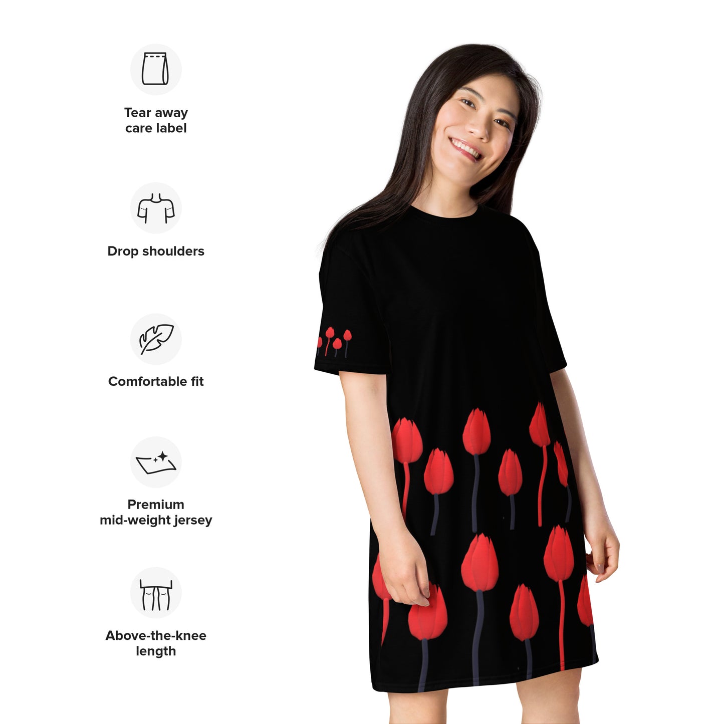 T-shirt dress Tulips on black