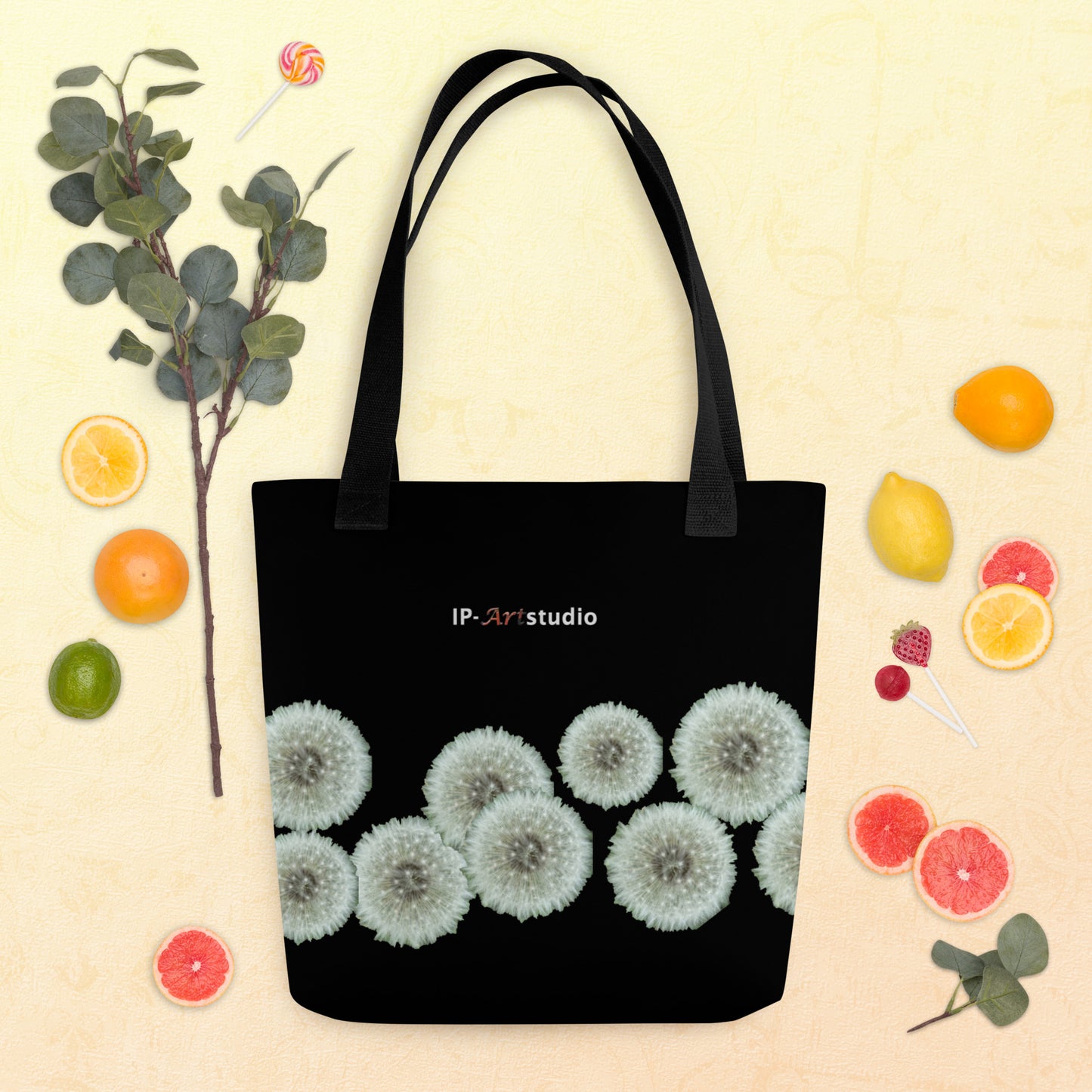 Tote bag Dandelions on black