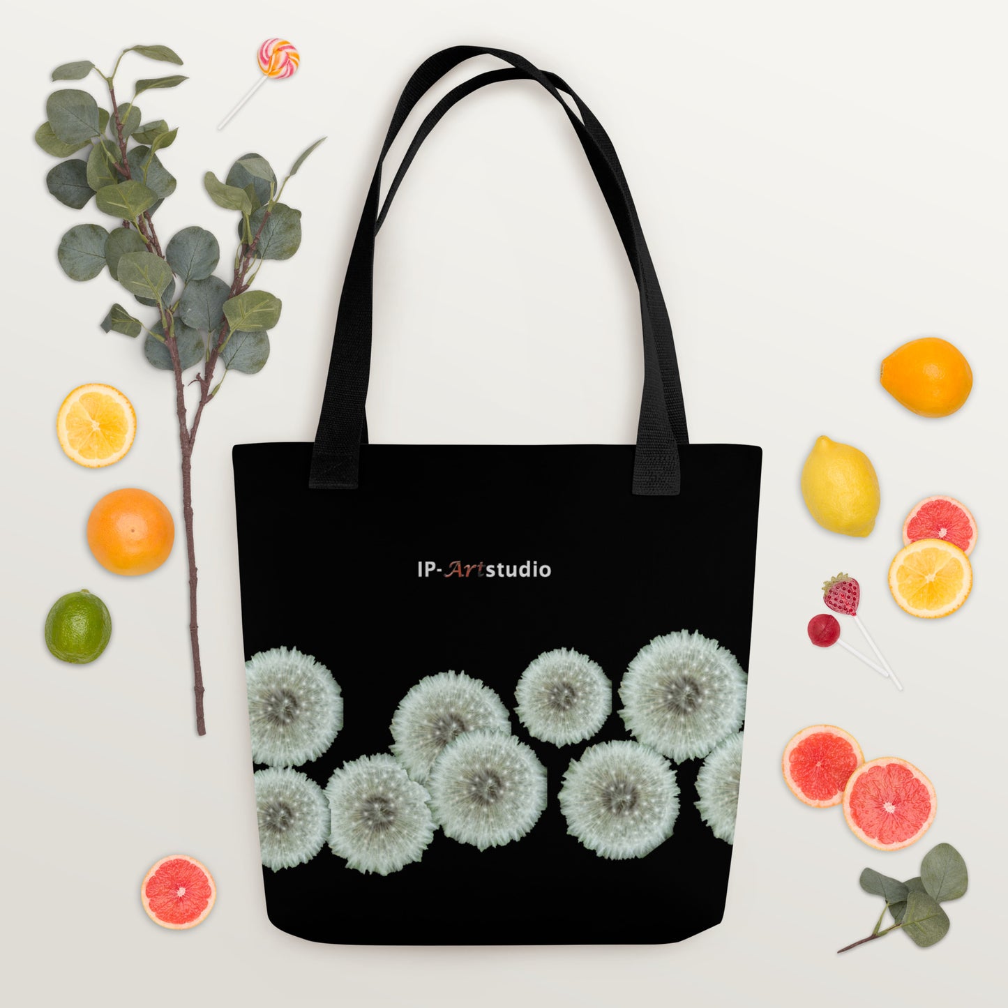 Tote bag Dandelions on black