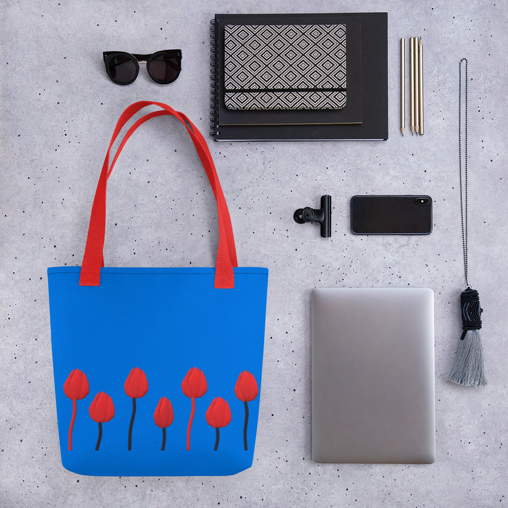 Tote bag Tulip on blue