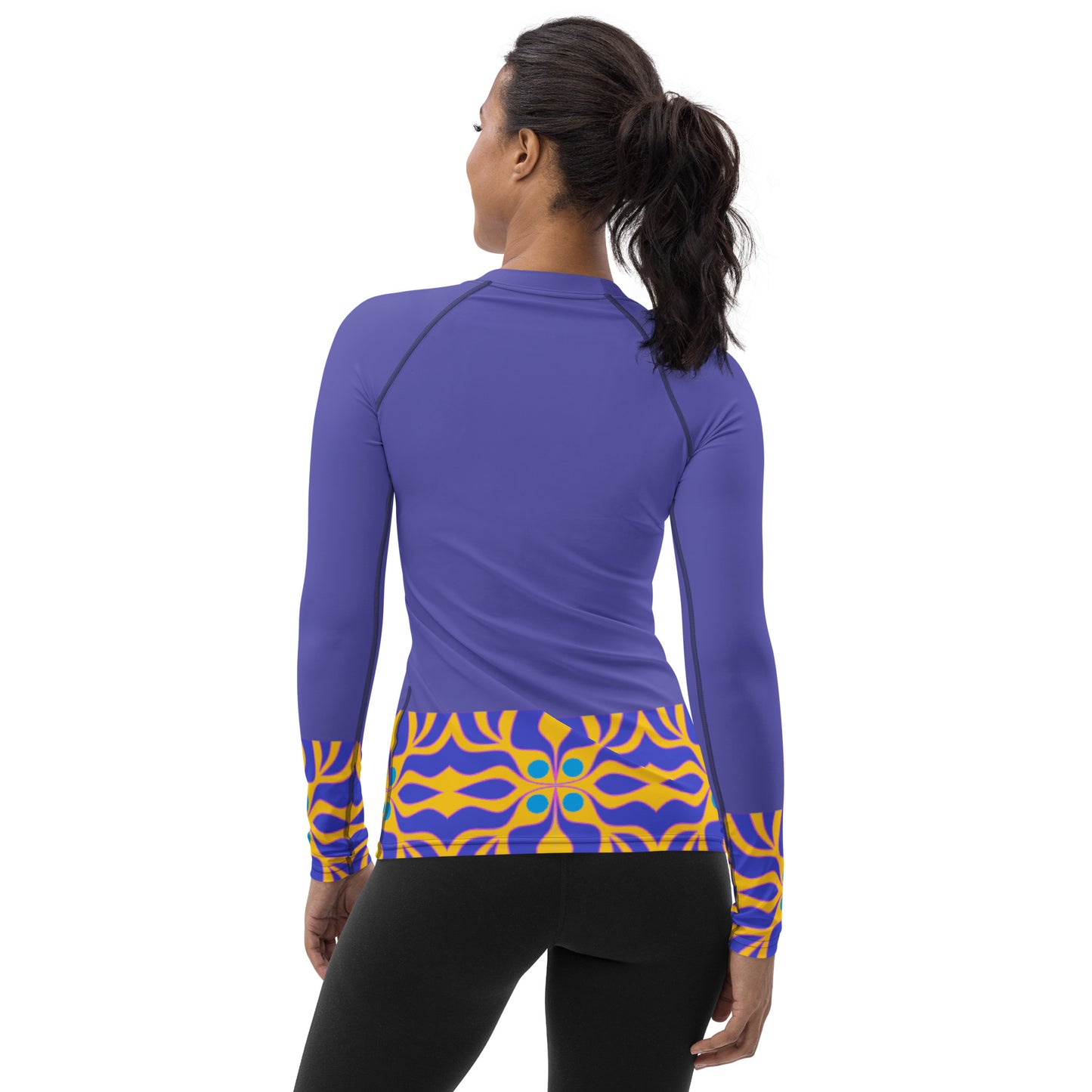 Women's Rash Guard with purple and yellow print