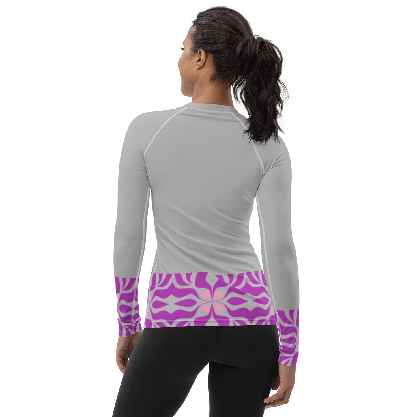 Women's Rash Guard with purpled and gray print