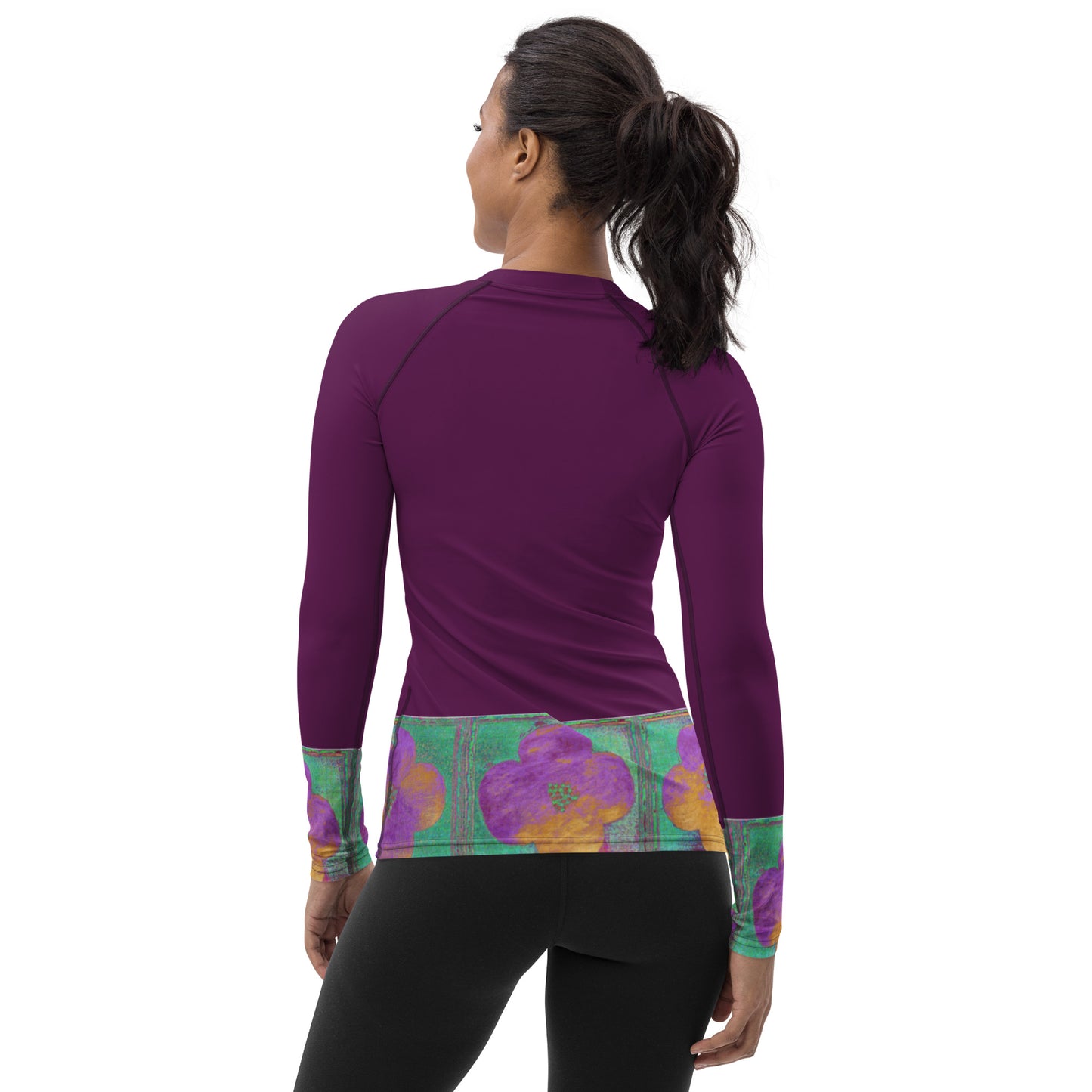 Women's Rash Guard with dark pink flowers